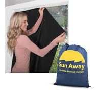SUN AWAY Portable Blackout Curtain with Suction Cups - Premium Easy Install Shade No Tools Required - Temporary Blinds, Perfect for Baby Nursery or Dorm Room - with Travel Bag (66” Long x 51” Wide)