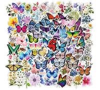 Sun Awesome 100 Pcs Aesthetic Waterprof Vinyl Anime Stickers for Water Bottle Laptop Kids Teens Girls Boys Adults (Butterflies and Flowers)