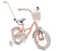 Sun Baby FLOWER BIKE Girl's Bicycle 14 Inch Apricot, Children's Bicycle 3-5 Years with V-brake, basket, bell, side wheels, push bar, adjustable seat and handlebars