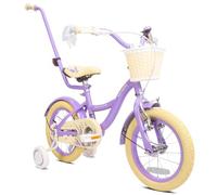 Sun Baby FLOWER BIKE Girl's Bicycle 14 Inch Lavender, Children's Bicycle 3-5 Years with V-brake, basket, bell, side wheels, push bar, adjustable seat and handlebars