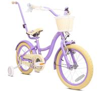 Sun Baby FLOWER BIKE Girl's Bicycle 16 Inch Lavender, Children's Bicycle 4-6 Years with V-brake, basket, bell, side wheels, push bar, adjustable seat and handlebars