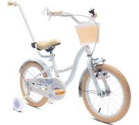 Sun Baby FLOWER BIKE Girl's Bicycle 16 Inch Light Blue, Children's Bicycle 4-6 Years with V-brake, basket, bell, side wheels, push bar, adjustable seat and handlebars
