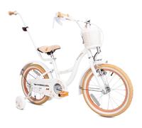 Sun Baby FLOWER BIKE Girl's Bicycle 16 Inch White-Beige, Children's Bicycle 4-6 Years with V-brake, basket, bell, side wheels, push bar, adjustable seat and handlebars