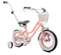 Sun Baby HEART BIKE Girl's Bicycle 12 Inch Apricot, Children's Bicycle 2-4 Years with V-brake, basket, bell, side wheels, push bar, adjustable seat and handlebars