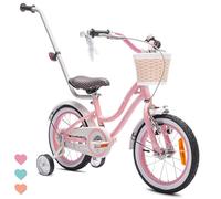 Sun Baby HEART BIKE Girl's Bicycle 14 Inch Pink, Children's Bicycle 3-5 Years with V-brake, basket, bell, side wheels, push bar, adjustable seat and handlebars