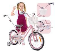 Sun Baby HEART BIKE Girl's Bicycle 16 Inch Pink, Children's Bicycle 4-6 Years with V-brake, basket, bell, side wheels, push bar, adjustable seat and handlebars