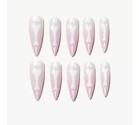 Sun&Beam Nails Handmade Press-on Long Almond Stiletto Pink White Halloween Glow In Dark Skeleton Finger Design False Nail Tips 10 Pcs (#127 XS)