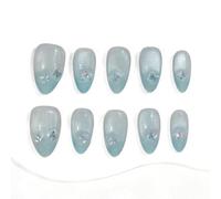 Sun&Beam Nails Handmade Press-on Medium Almond Pink Blue Gradation Magnet Sweet Design Fashion False Nail Tips 10 Pcs Set (#290 M)