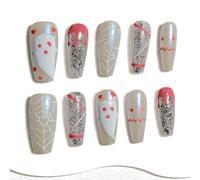 Sun&Beam Nails Handmade Press-on Medium Coffin Ballerina White Pink Halloween Winter Glitter Design Fashion False Nail Tips 10 Pcs Set (#281 M)