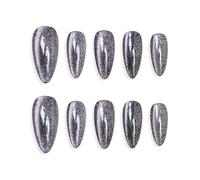 Sun&Beam Nails Handmade Press-on Medium Long Almond Black Pink Cat Eye Design Charming False Nail Tips 10 Pcs (#126 L)