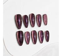 Sun&Beam Nails Handmade Press-on Medium Long Almond Black Pink Purple Magnet Solid Color Minimalist Design Fashion False Nail Tips 10 Pcs Set (#258 XS)