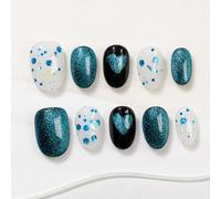 Sun&Beam Nails Handmade Press-on Medium Long Almond Blue Magnet Heart Design Fashion False Nail Tips 10 Pcs Set (#276 L)