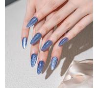 Sun&Beam Nails Handmade Press-on Medium Long Almond Blue Magnet Solid Color Minimalist Design Fashion False Nail Tips 10 Pcs Set (#239 XS)