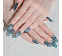 Sun&Beam Nails Handmade Press-on Medium Long Almond Blue Magnet Solid Color Minimalist Design Fashion False Nail Tips 10 Pcs Set (#241 S)