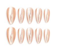 Sun&Beam Nails Handmade Press-on Medium Long Almond Flesh Color Cat Eye Design Charming False Nail Tips 10 Pcs (#121 M)