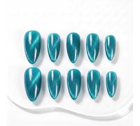 Sun&Beam Nails Handmade Press-on Medium Long Almond Nile Blue Cat Eye Design Charming False Nail Tips 10 Pcs (#119 S)
