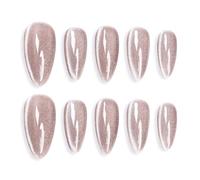 Sun&Beam Nails Handmade Press-on Medium Long Almond Taupe Color Cat Eye Design Charming False Nail Tips 10 Pcs (#122 XS)