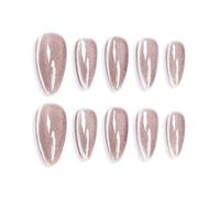 Sun&Beam Nails Handmade Press-on Medium Long Almond Taupe Color Cat Eye Design Charming False Nail Tips 10 Pcs (#122 M)