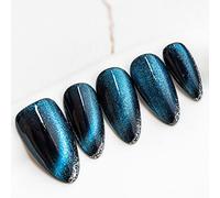 Sun&Beam Nails Handmade Press-on Medium Long Amlond Blue Hand-Painted Glitter 0 Design Fashion False Nail Tips 10 Pcs Set (#012 S)