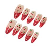 Sun&Beam Nails Handmade Press-on Medium Long Amlond Red Nude Beige French Cherry Sweet Design Fashion False Nail Tips 10 Pcs Set (#217 XS)