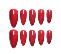 Sun&Beam Nails Handmade Press-on Medium Long Amlond Red Ruby Magnet False Nail Tips Design Fashionable 10 Pcs Set (#162 S)