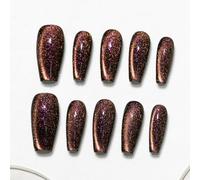Sun&Beam Nails Handmade Press-on Medium Long Coffin Ballerina Black Pink Purple Magnet Solid Color Minimalist Design Fashion False Nail Tips 10 Pcs Set (#259 XS)