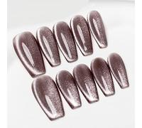 Sun&Beam Nails Handmade Press-on Medium Long Coffin Ballerina Grey Magnet Solid Color glossy Design Fashion False Nail Tips 10 Pcs Set (#087 XS)