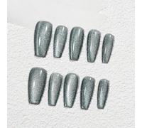 Sun&Beam Nails Handmade Press-on Medium Long Coffin Ballerina Grey Magnet Solid Color Minimalist Design Fashion False Nail Tips 10 Pcs Set (#248 S)
