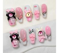 Sun&Beam Nails Handmade Press-on Medium Long Coffin Ballerina Pink Y2K 3D Summer Design Fashion False Nail Tips 10 Pcs Set (#271 S)