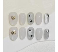 Sun&Beam Nails Handmade Press-on Medium Long Coffin Ballerina White Magnet Sweet Minimalist Design Fashion False Nail Tips 10 Pcs Set (#251 S)