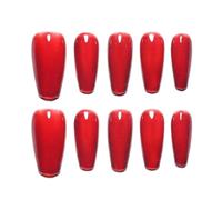 Sun&Beam Nails Handmade Press-on Medium Long Coffin Red Ruby Magnet False Nail Tips Hand-drawn Design Fashionable 10 Pcs Set (#164 M)