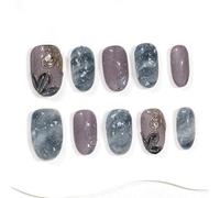 Sun&Beam Nails Handmade Press-on Medium Oval Pink Purple Ombre Flower Gradation Design Fashion False Nail Tips 10 Pcs Set (#291 XS)