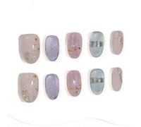 Sun&Beam Nails Handmade Press-on Medium Oval Pink Silver Minimalist Magnet Sweet Design Fashion False Nail Tips 10 Pcs Set (#292 M)