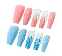 Sun&Beam Nails Handmade Press On Nail Long Coffin Ballerina Pink Blue Ice and Fire Acrylic Fake Tip 3D Design Art Charms Cute with Storage Box 10 Pcs (#025 M)