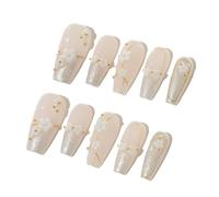 Sun&Beam Nails Handmade Press On Nail Long Coffin Ballerina Plum Blossom Pink Acrylic Fake Tip 3D Design Art Charms Cute with Storage Box 10 Pcs (#010 S)