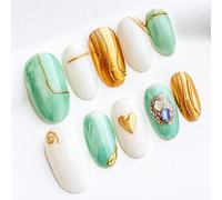 Sun&Beam Nails Handmade Press On Nail Medium Oval White Acrylic Fake Tip 3D Irregular Design Art Charms Cute with Storage Box 10 Pcs (L)