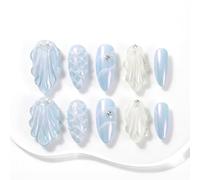 Sun&Beam Nails Handmade Press On Nails Medium Almond Pearl Light Blue Shell Design Shimmer Finish 10 Pieces for Everyday Wear and Special Occasions (#028 S)