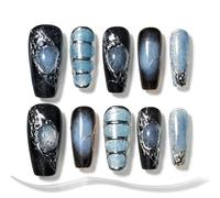 Sun&Beam Nails Handmade Press-On Nails Medium Ballerina Black Blue (#138 L)