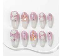Sun&Beam Nails Handmade Press On Nails Medium Coffin Lavender White Floral Glitter 10 Pieces for Everyday Wear and Special Occasions (#004 M)