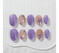 Sun&Beam Nails Handmade Press On Nails Medium Round Purple Glitter and Nude Pink with Star and Moon Design Shimmer Finish 10 Pieces for Everyday Wear and Going Out (#296 M)