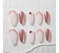 Sun&Beam Nails Handmade Press On Nails Oval Nude Pink Rose Gold Accent Glossy Medium 10 Pieces Reusable Everyday (#300 L)