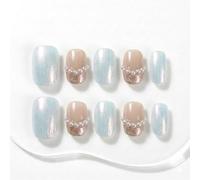 Sun&Beam Nails Handmade Press On Nails Short Square Ice Blue Nude Pink Rose Gold Shimmer Pearl Accents 10 Pieces for Everyday Wear and Special Occasions (#305 XS)
