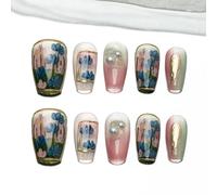 Sun&Beam Nails Handmade Press-on Short Coffin Ballerina Colorful Flower Ombre Hand-Painted Design Fashion False Nail Tips 10 Pcs Set (#013 L)