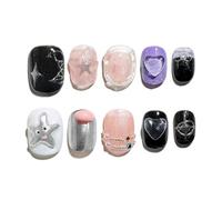 Sun&Beam Nails Handmade Press-on Short Round Black Purple Silver Pink 3D Star Y2K Design Fashion False Nail Tips 10 Pcs Set (#168 L)