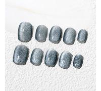 Sun&Beam Nails Handmade Press-on Short Round Grey Magnet Solid Color Minimalist Design Fashion False Nail Tips 10 Pcs Set (#247 L)