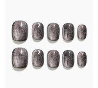 Sun&Beam Nails Handmade Press On Short Round with Black Pink Cat Eye Design Charm Cute False Nail Tips 10 Pcs (#108 XS)