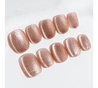 Sun&Beam Nails Handmade Press On Short Round with Flesh Color Cat Eye Design Charm Cute False Nail Tips 10 Pcs (#95 XS)
