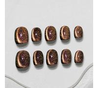 Sun&Beam Nails Handmade Press-on Short Squoval Round Black Pink Purple Magnet Solid Color Minimalist Design Fashion False Nail Tips 10 Pcs Set (#260 XS)