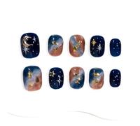 Sun&Beam Nails Handmade Press-on Short Squoval Round Pink Blue Ombre Hand-Painted Gradation Design Fashion False Nail Tips 10 Pcs Set (#289 L)