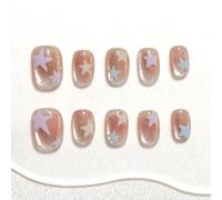Sun&Beam Nails Handmade Press-on Short Squoval Round Pink Nude Beige Star Magnet Sweet Design Fashion False Nail Tips 10 Pcs Set (#285 L)